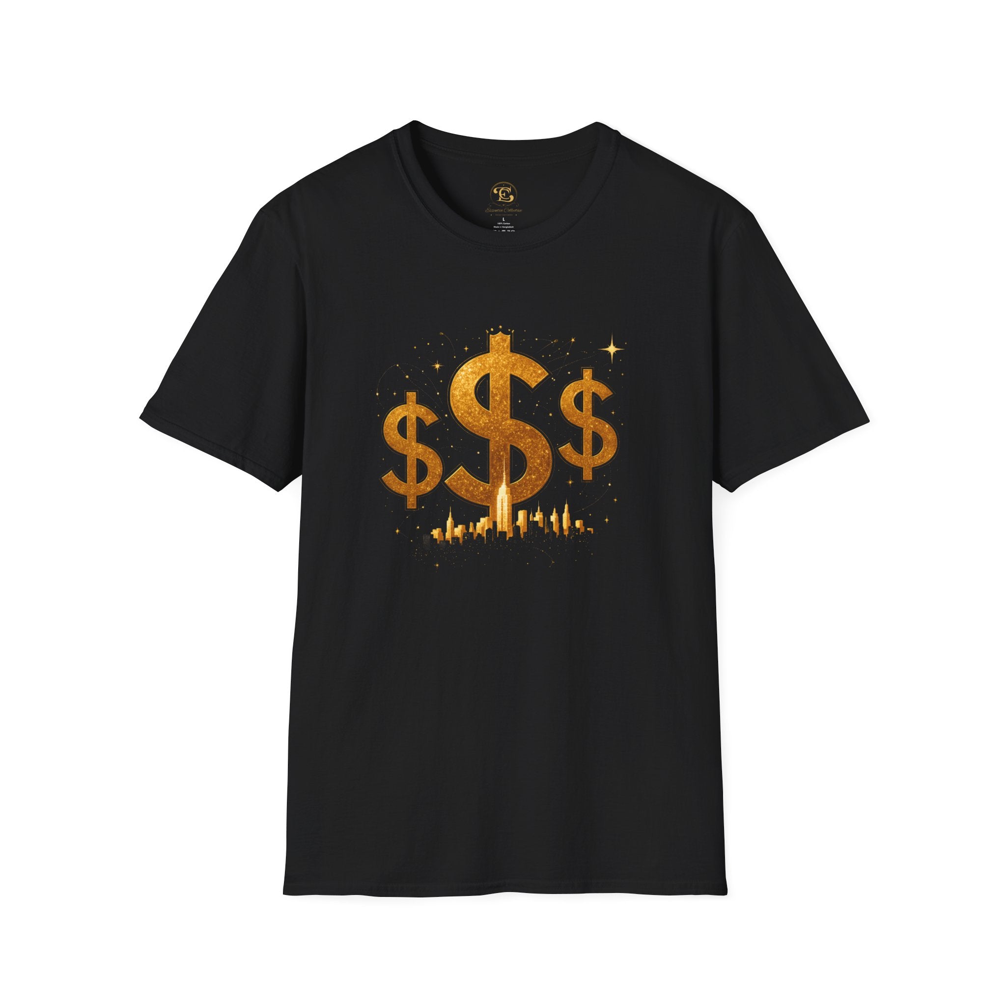 Money Dollar Sign Graphic T-Shirt — Gold Sparkle City Design