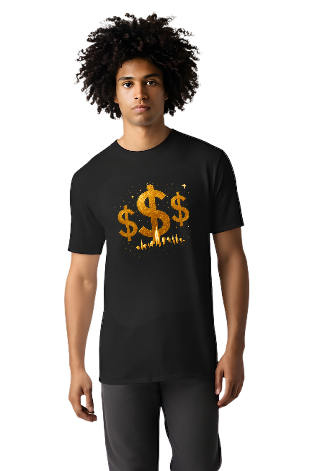 Money Dollar Sign Graphic T-Shirt — Gold Sparkle City Design