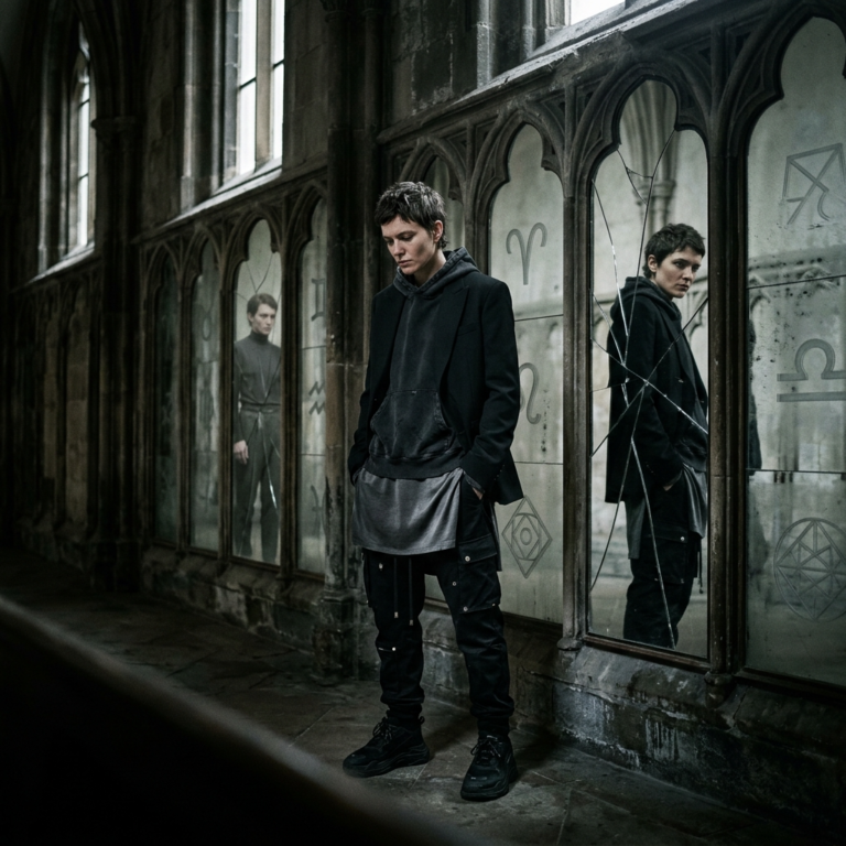 Close-up of textured black streetwear fabric and layered streetwear details, symbolizing transformation