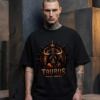 Model with neck and arm tattoos leaning against a concrete column wearing a premium black graphic streetwear t-shirt featuring a detailed Taurus crown and charging bull design by Essentia Collective.