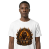 Male model wearing a premium black graphic streetwear t-shirt featuring a detailed Leo roaring lion design by Essentia Collective.