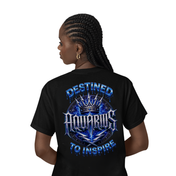 Model wearing Aquarius Destined to Inspire T-Shirt oversized back graphic