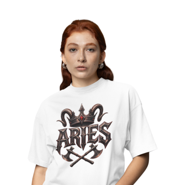 Model wearing Aries Pure Impulse Gothic T-shirt front design