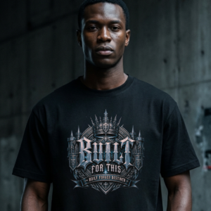 model wearing black Built For This gothic graphic T-shirt 