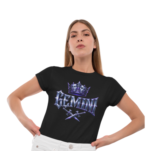 Gemini Split Not Shallow Tee front gothic zodiac design