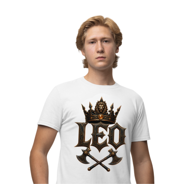 Model wearing Leo Crown Energy gothic front gothic streetwear T-shirt
