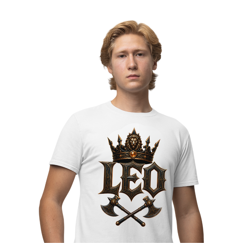 Model wearing Leo Crown Energy gothic front gothic streetwear T-shirt