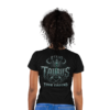 Model wearing black Taurus Stand Your Ground back gothic zodiac design