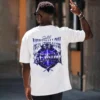 Model wearing Gemini Split Not Shallow white gothic streetwear tshirt