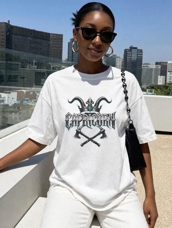 Capricorn Earned Not Given white T-Shirt front gothic zodiac design