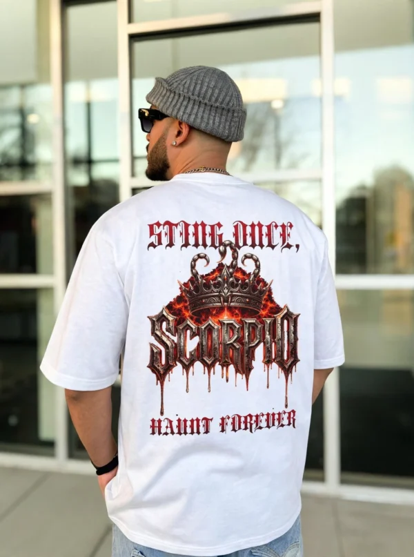 Scorpio Sting Once Haunt Forever T-Shirt oversized back graphic