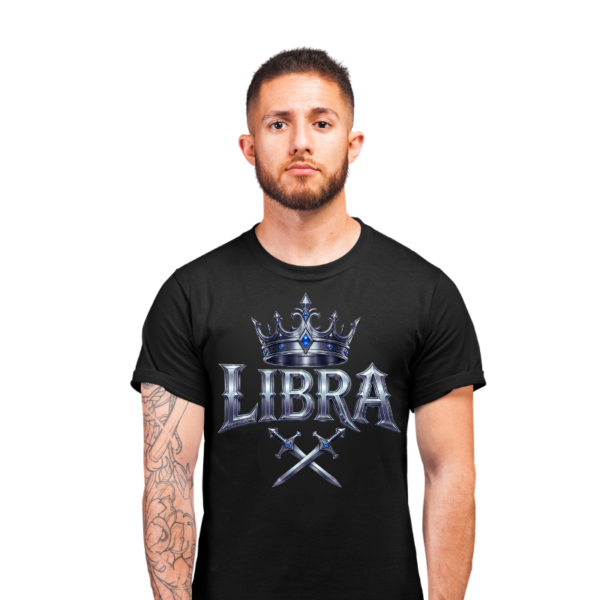 Model wearing Libra Scales Don’t Lie gothic front streetwear T-shirt