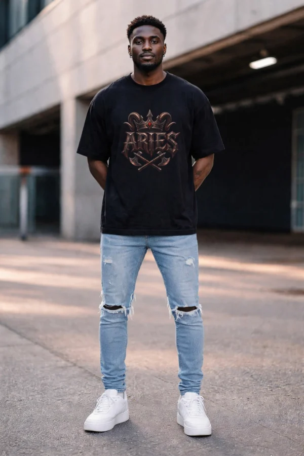 Aries Pure Impulse Gothic Zodiac black t-shirt front design