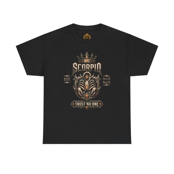 6187596747745514844_2048.jpeg Scorpio “Trust No One” Gothic Crest T-Shirt