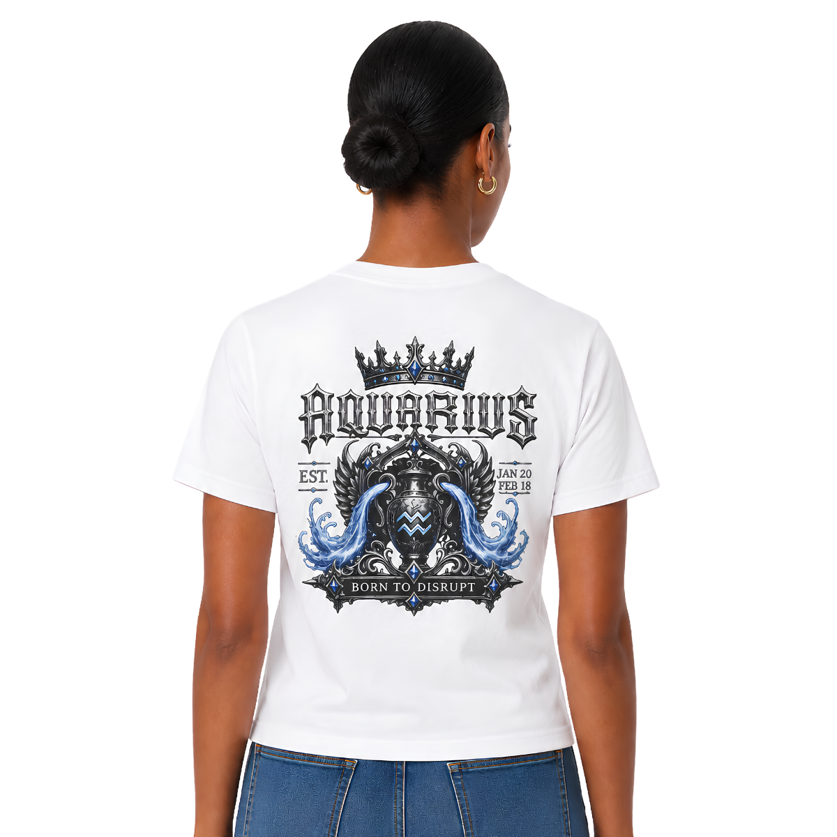 Aquarius Born to Disrupt gothic Water Bearer zodiac T-shirt back graphic