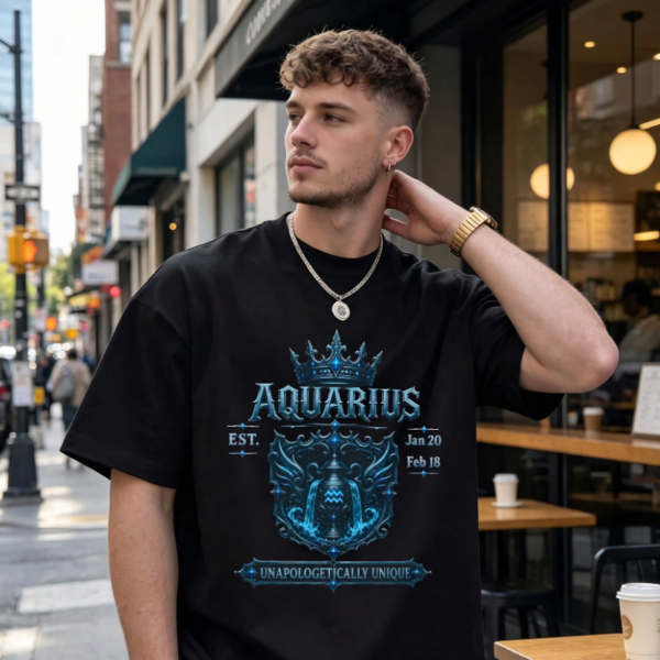 Aquarius “Unapologetically Unique” Gothic Zodiac Crest T-Shirt