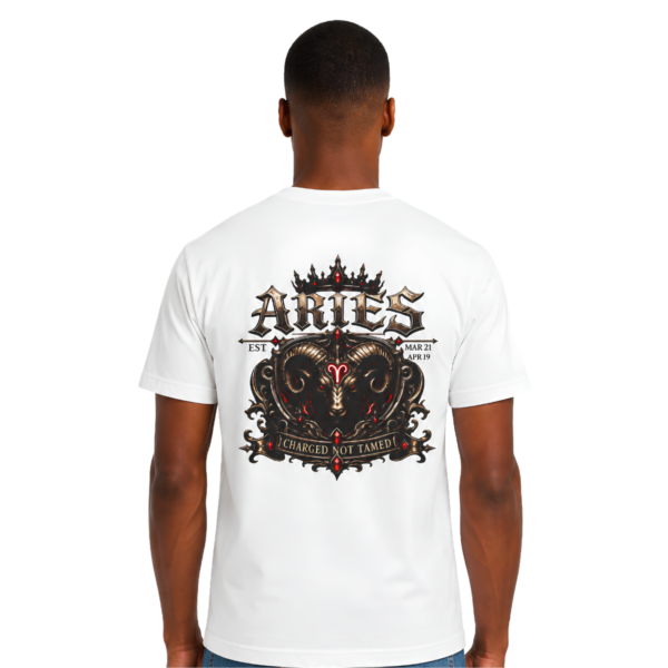 Aries Charged Not Tamed gothic Ram zodiac T-shirt back graphic