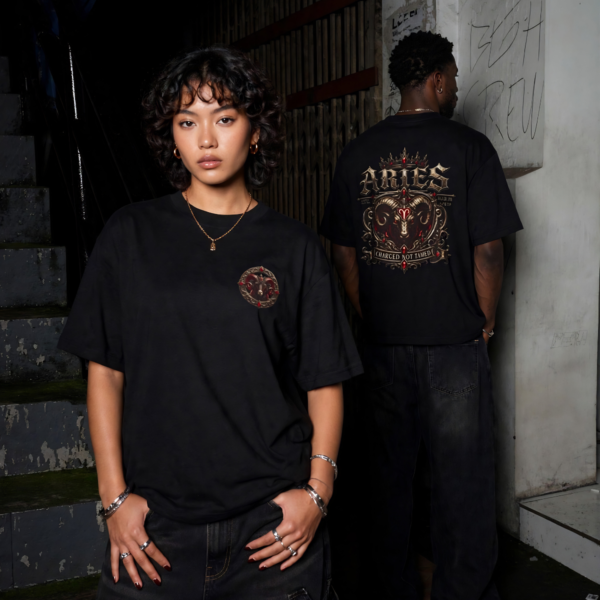 Aries Charged Not Tamed embroidered crest gothic streetwear T-shirt