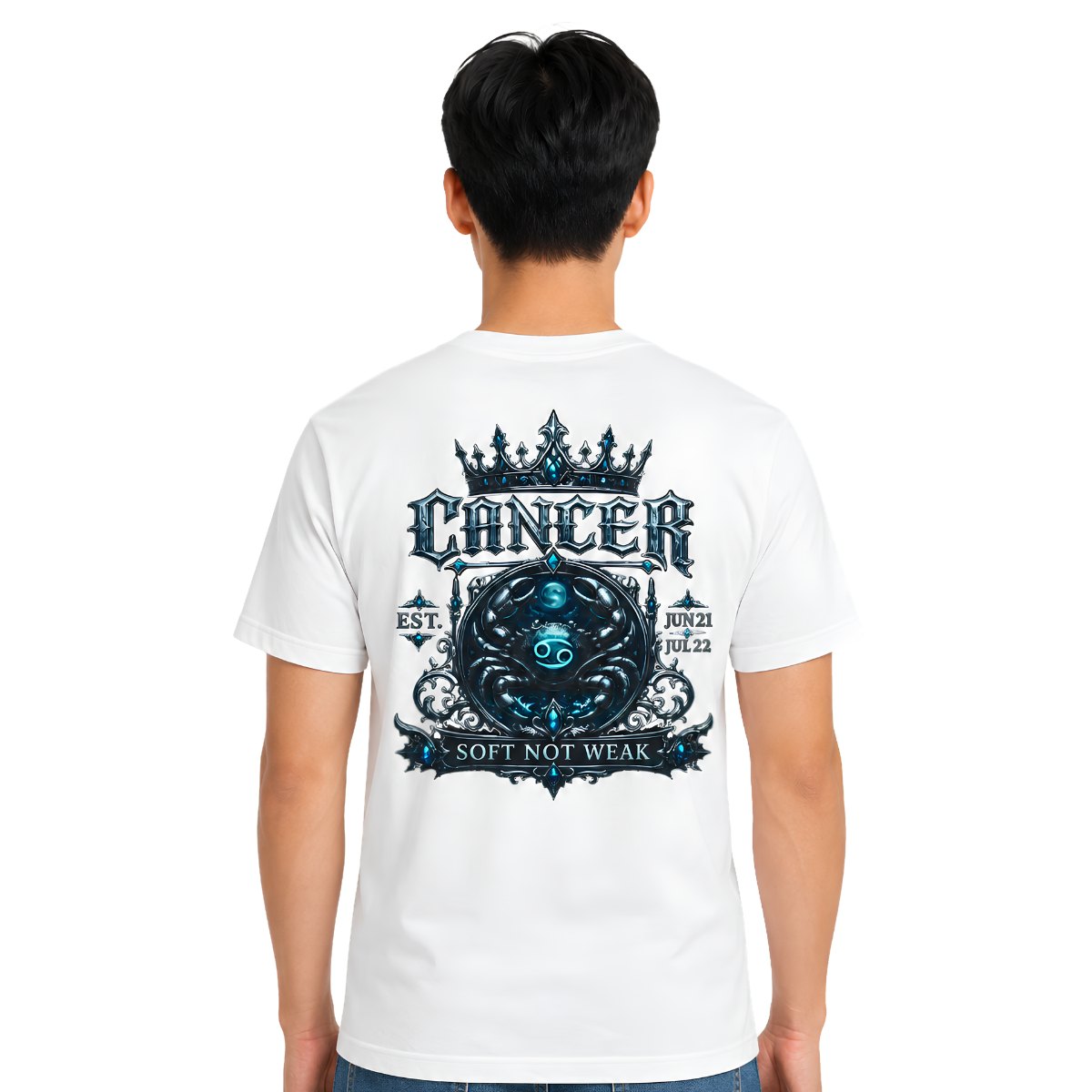 Cancer Soft Not Weak armored Crab gothic zodiac T-shirt back graphic