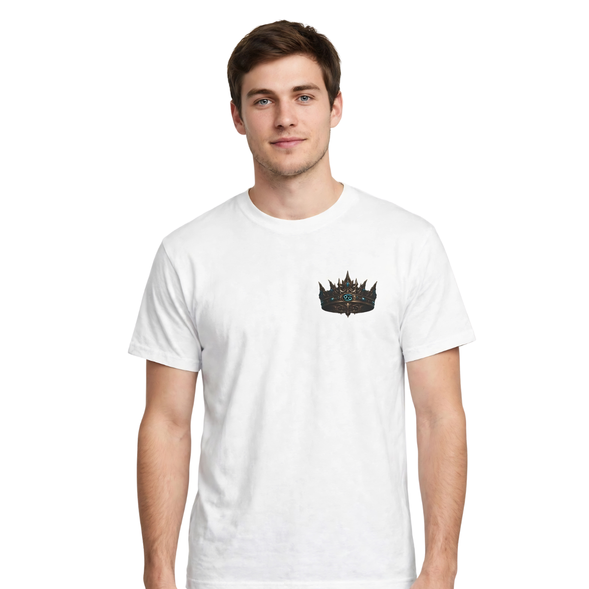 Cancer zodiac T-shirt with embroidered Essentia crown chest crest