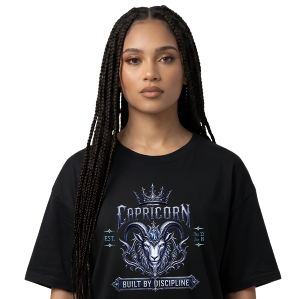 Capricorn Built By Discipline model mock Capricorn “Pressure Made Me” Gothic Zodiac Crest T-Shirt
