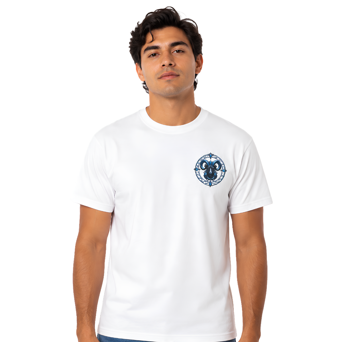 Capricorn Built by Discipline Zodiac T-Shirt | Essentia Collective Capricorn zodiac T-shirt with premium embroidered Sea-Goat front crest