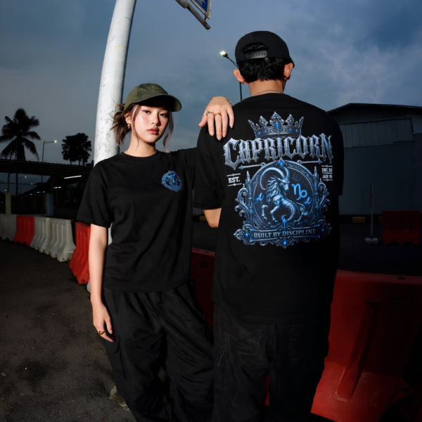 Capricorn Built by Discipline embroidered crest gothic streetwear T-shirt