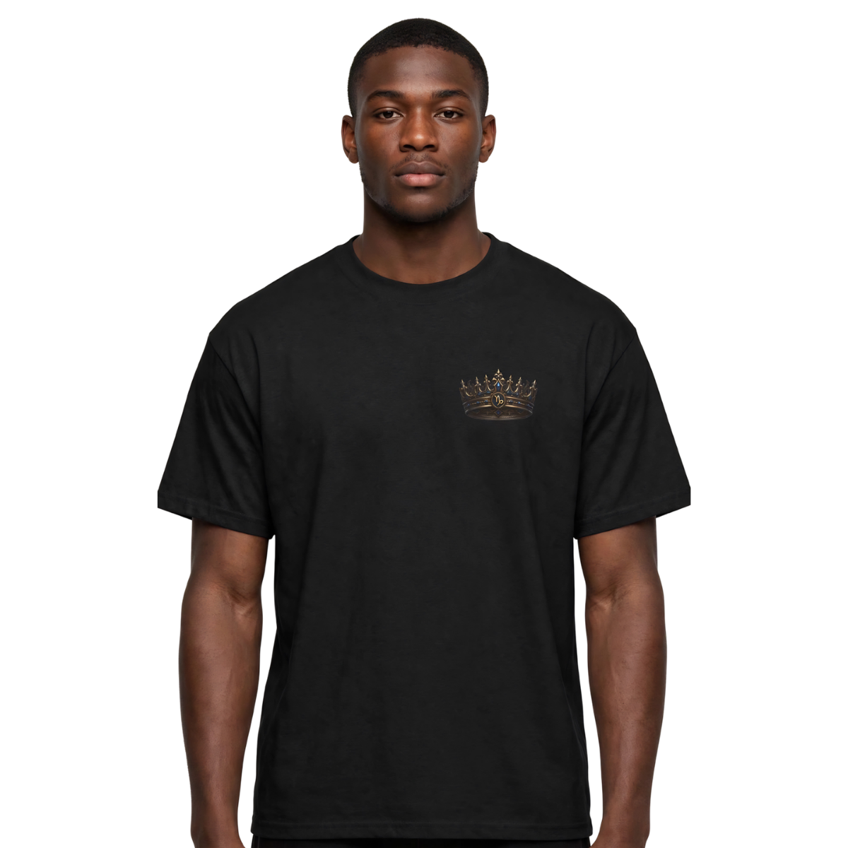 Capricorn zodiac T-shirt with embroidered Essentia crown chest crest