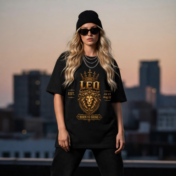 Leo “Born to Shine” Gothic Zodiac Crest T-Shirt