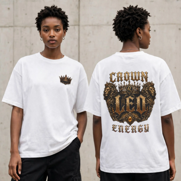 Leo Crown Energy Streetwear T-Shirt | Essentia Collective Leo Crown Energy embroidered crown gothic streetwear T-shirt