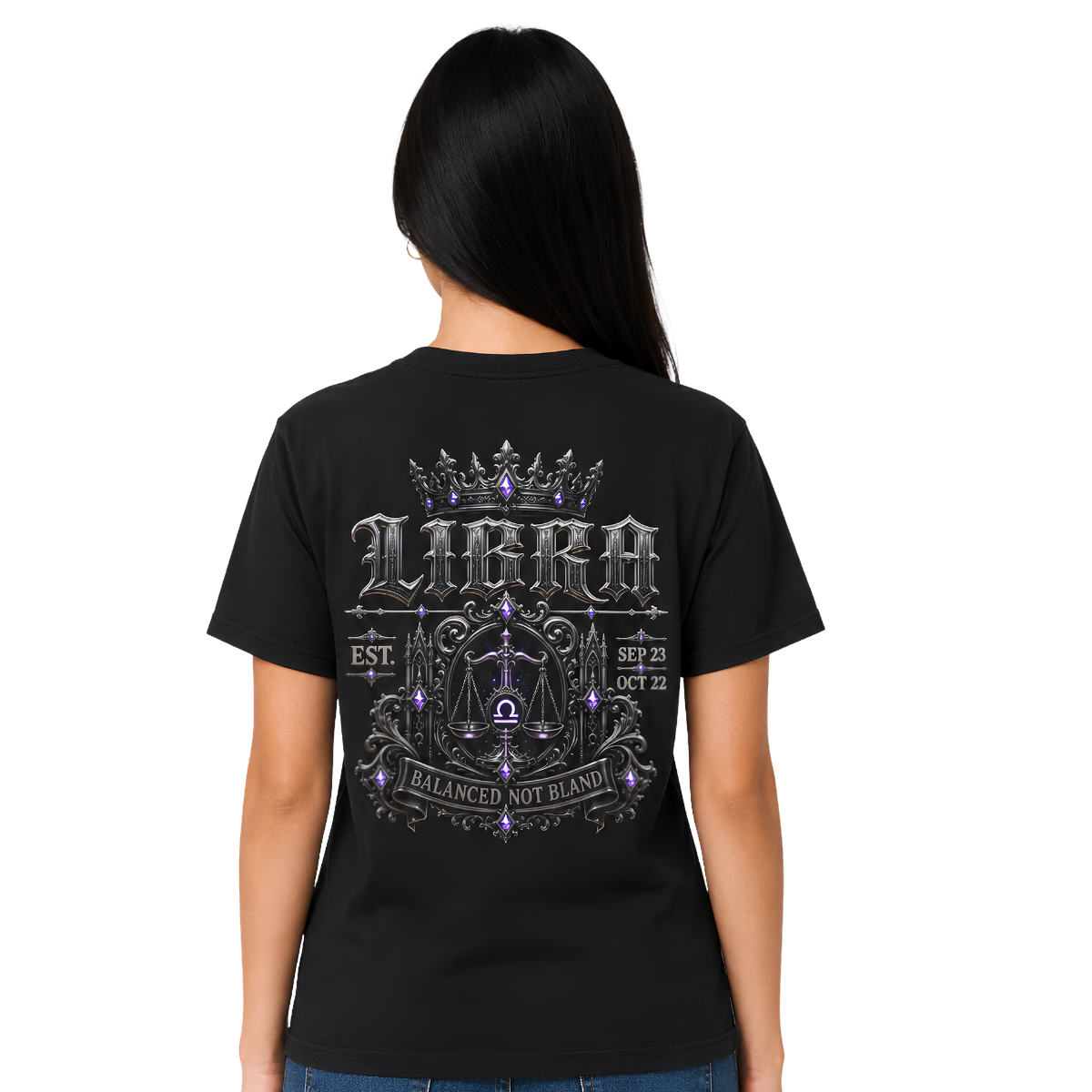 Libra Balanced Not Bland gothic Scales zodiac T-shirt back graphic