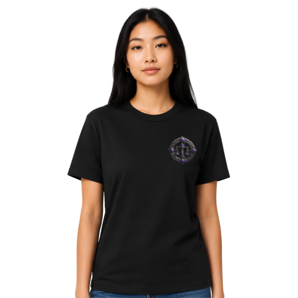 Libra zodiac T-shirt with premium embroidered Scales front crest