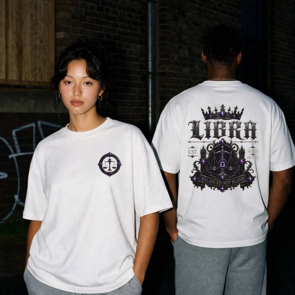 Libra Balanced Not Bland embroidered crest gothic streetwear T-shirt