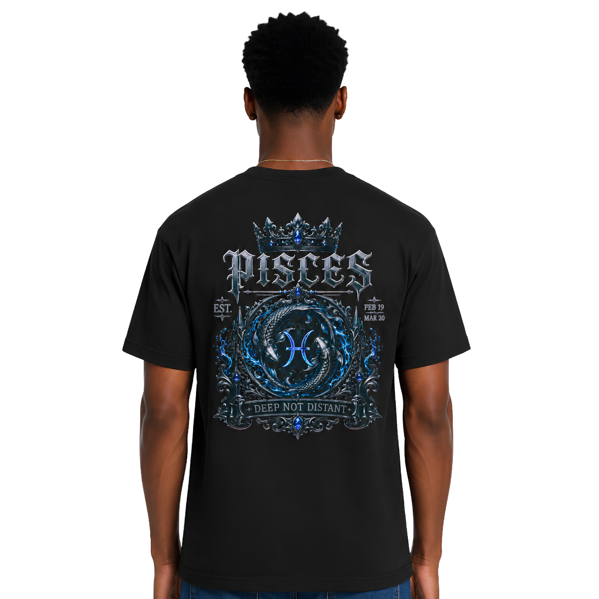 Pisces Deep Not Distant gothic Fish zodiac T-shirt back graphic