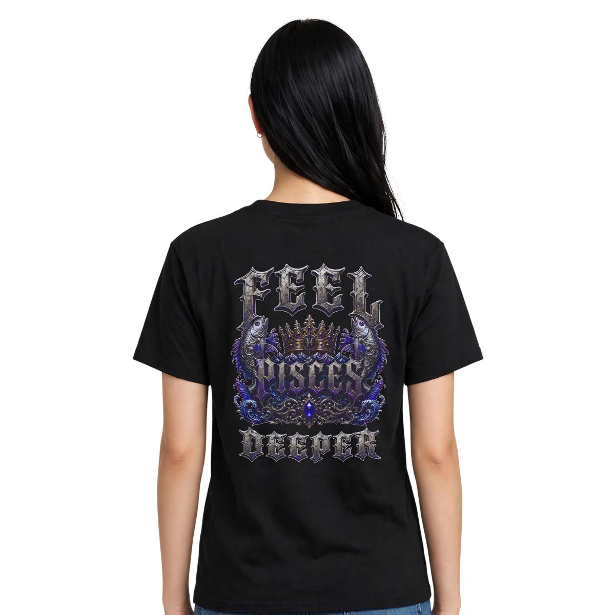 Pisces Feel Deeper gothic Fish zodiac T-shirt back graphic