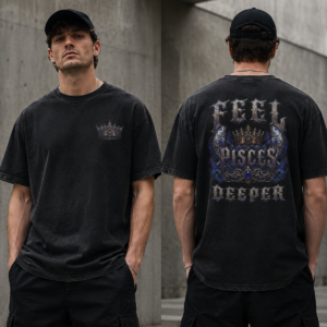 Pisces Feel Deeper embroidered crown gothic streetwear T-shirt