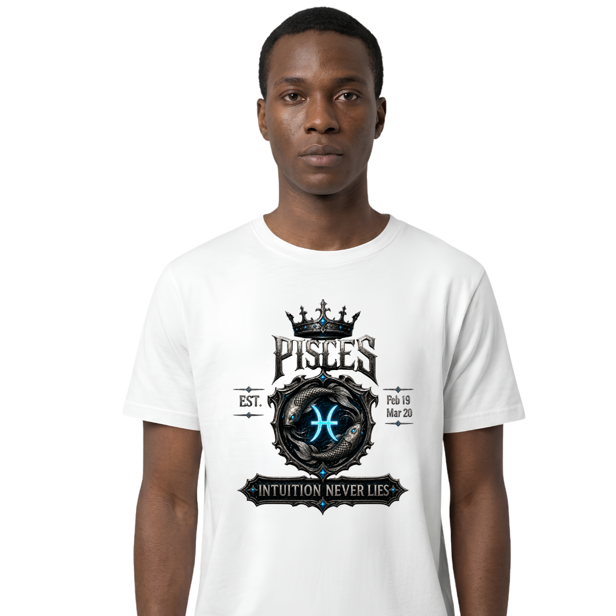 Pisces “Intuition Never Lies” Gothic Zodiac Crest T-Shirt