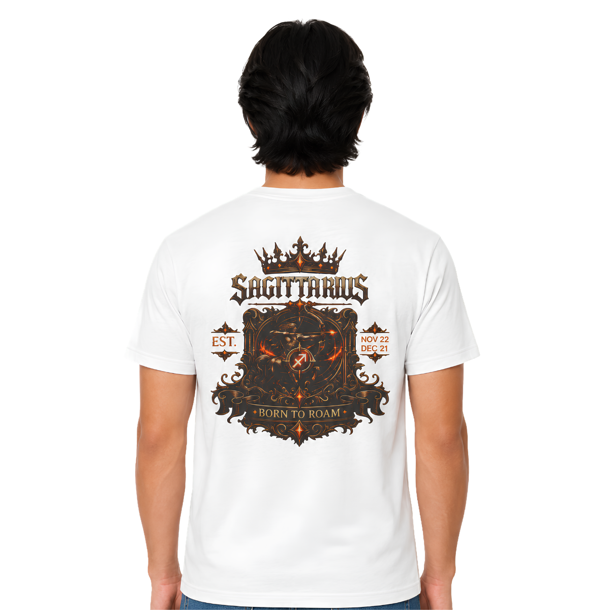 Sagittarius Born to Roam gothic Archer zodiac T-shirt back graphic