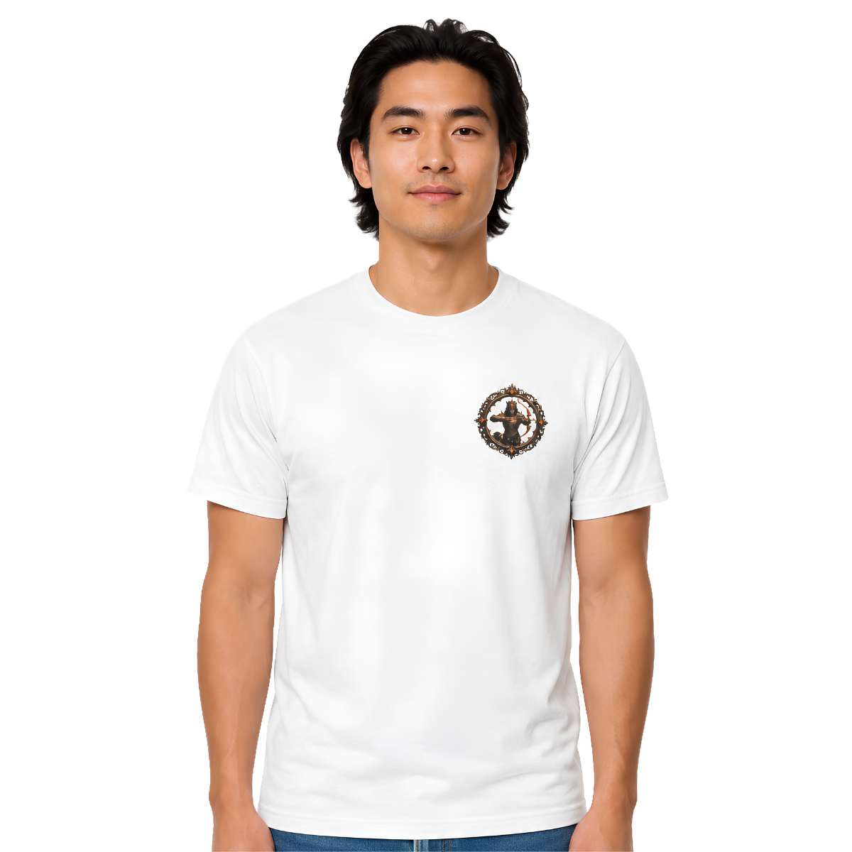 Sagittarius Born to Roam Zodiac T-Shirt | Essentia Collective Sagittarius zodiac T-shirt with premium embroidered Archer front crest