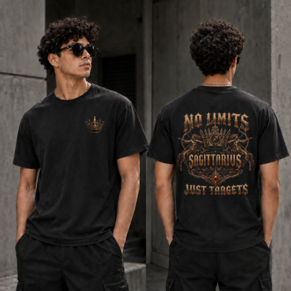 Sagittarius No Limits Just Targets T-Shirt Sagittarius No Limits Just Targets embroidered crown streetwear T-shirt