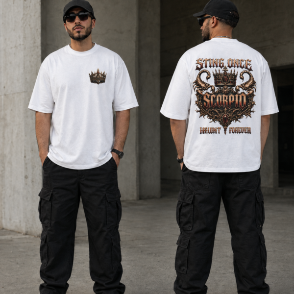 Scorpio Sting Once Haunt Forever T-Shirt Scorpio Sting Once Haunt Forever embroidered crown streetwear T-shirt