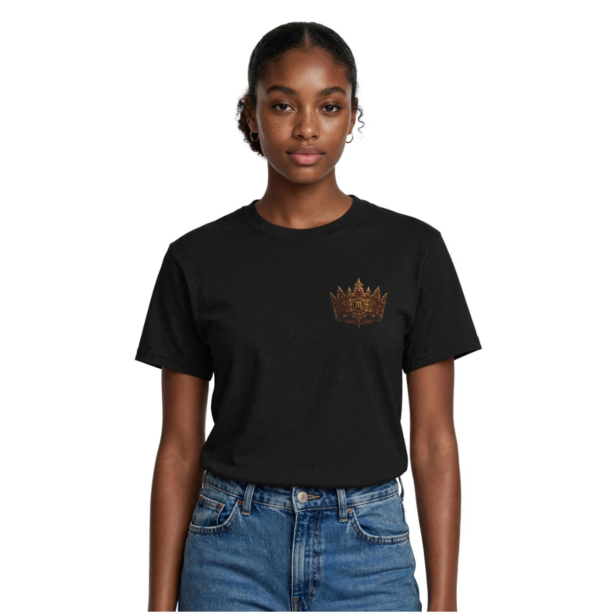 Scorpio zodiac T-shirt with embroidered Essentia crown chest crest