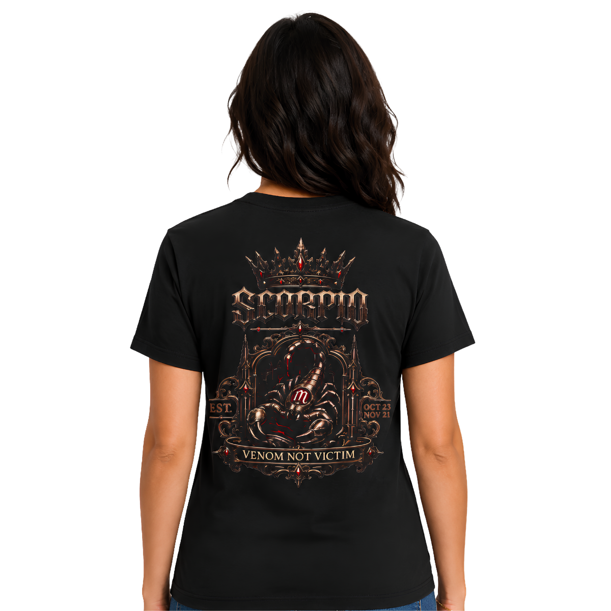 Scorpio Venom Not Victim gothic Scorpion zodiac T-shirt back graphic