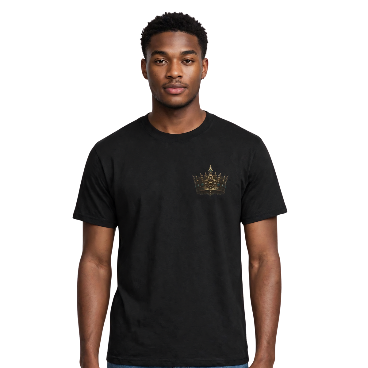 Taurus zodiac T-shirt with embroidered Essentia crown chest crest