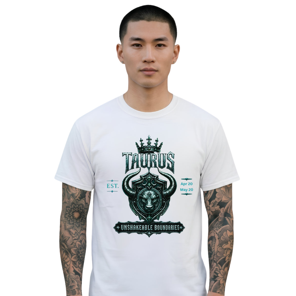 Taurus Unbreakable Boundaries model mock Taurus “Unshakeable Boundaries” Gothic Crest T-Shirt